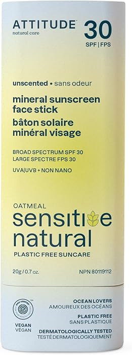 ATTITUDE Mineral Sunscreen Stick for Sensitive Skin, SPF 30, Made in Canada, EWG Verified, Plasti... | Amazon (CA)