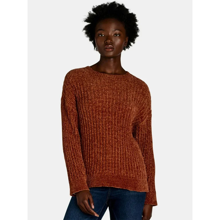 Time and Tru Women's and Women’s Plus Chenille Crewneck Sweater, Midweight, Sizes XS-4X | Walmart (US)