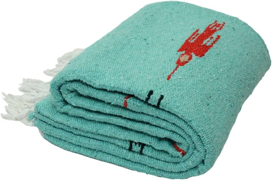 Mint Green/Teal Thunderbird Heavyweight Yoga Blanket- Made for Yoga! Hand-Made Mexican Blanket (A... | Amazon (US)