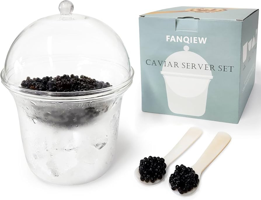 Caviar Server Set with Lid and 2 Pcs Shell Spoons Glass Caviar Dish with Ice Holder Elegant Chill... | Amazon (US)