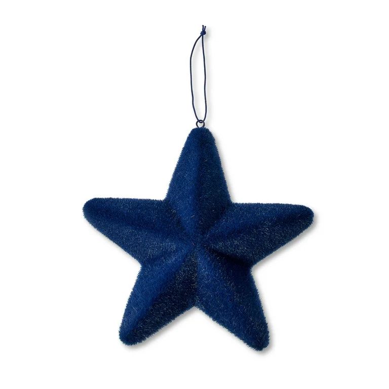 Patriotic Blue Flocked Star Ornament, 6", by Way To Celebrate - Walmart.com | Walmart (US)