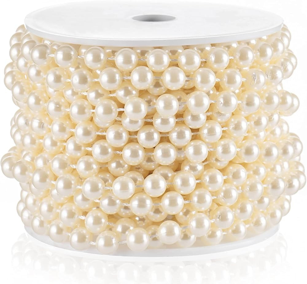 Craft String Pearls 8MM Pearl Bead, 33 Feet Ivory Faux Pearl Garland Spool Roll Strand Wedding Pa... | Amazon (US)