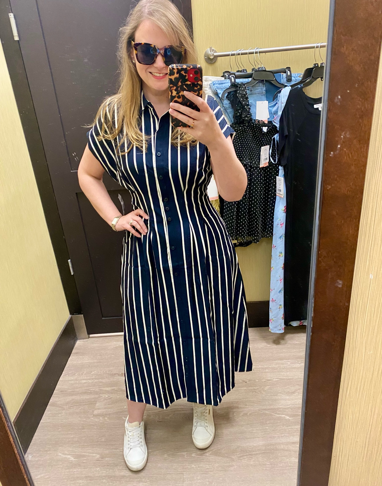 Navy striped dress
Anthropologie tobie dress
A line dress 
Shirt dress 
True to size 

#LTKFindsUnder100 #LTKWorkwear #LTKStyleTip