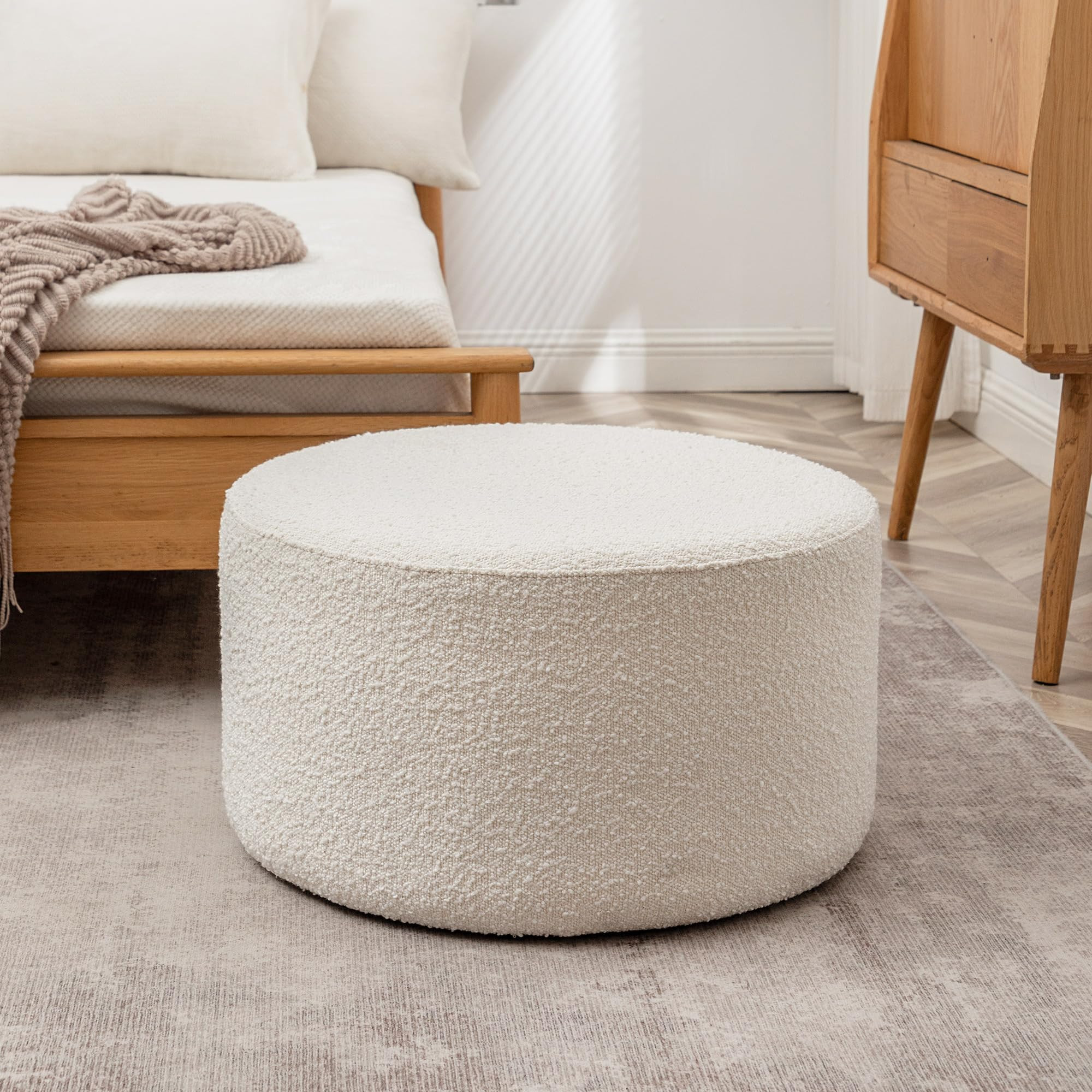 Modern Round Boucle Upholstered Ottoman with Soft Padded Seat, Multi-Functional Sofa Footrest, Si... | Amazon (US)