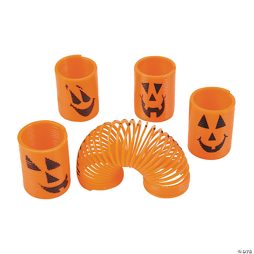 1 1/2" Mini Jack-O’-Lantern Orange Plastic Magic Springs - 12 Pc. | Oriental Trading Company