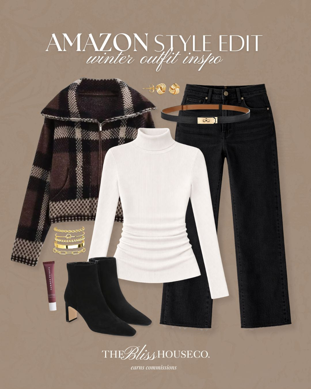Winter outfit inspo from Amazon! Check out these Amazon finds: cozy turtleneck, plaid cardigan, chunky heel boots, elegant earrings, chic jewelry, affordable fashion finds. Winter style, comfortable look.

Amazon fashion 

 #LTKootd #LTKSeasonal #LTKFindsUnder50