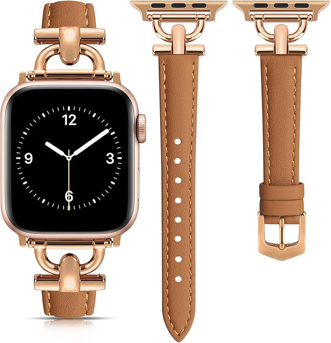 Leather Band Compatible with Apple Watch Bands for Women, Dressy Fancy Strap for iWatch Series 11... | Amazon (US)