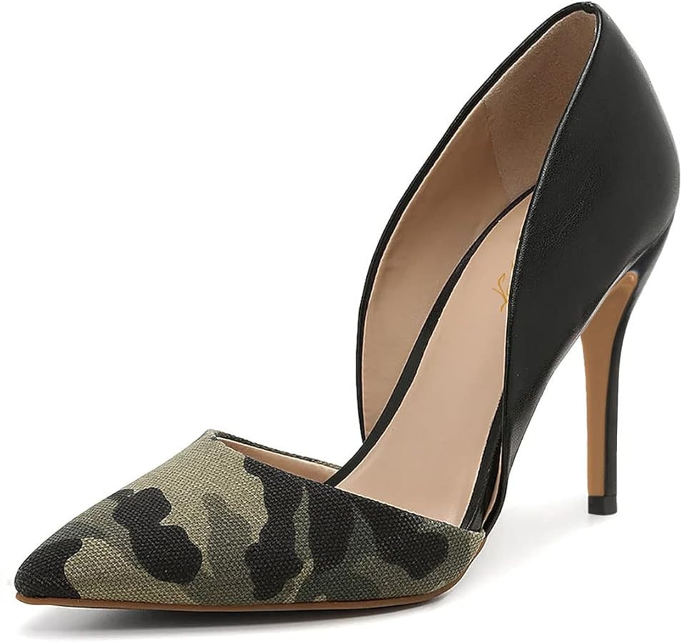 FOWT Women Classic Camouflage Pumps Pointed Toe High Heel Stiletto Pumps Shoes Cutout Design Two ... | Amazon (US)
