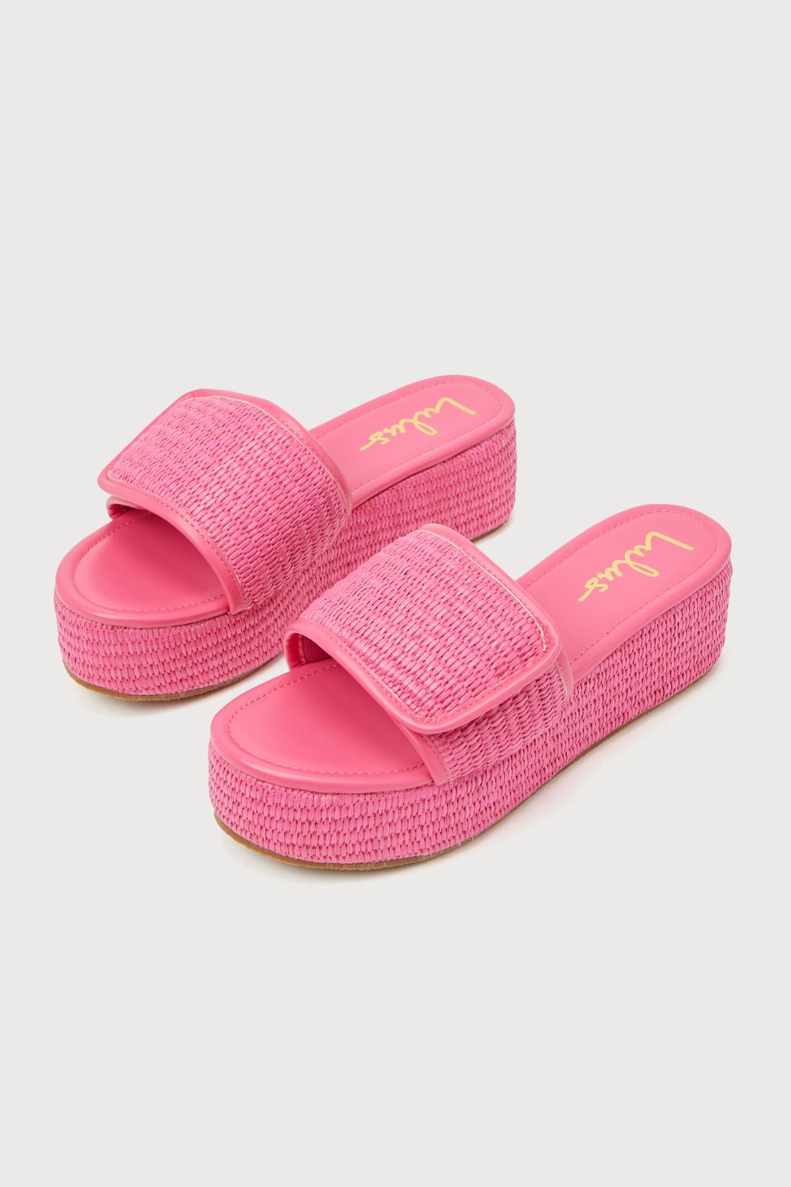 Evolet Pink Raffia Platform Slide Sandals | Lulus
