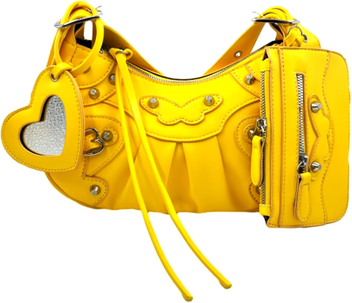 Shoulder Bag for Women, Leather Hobo Bag, Punk Style Y2k Crossbody Purse with Rivet | Amazon (US)