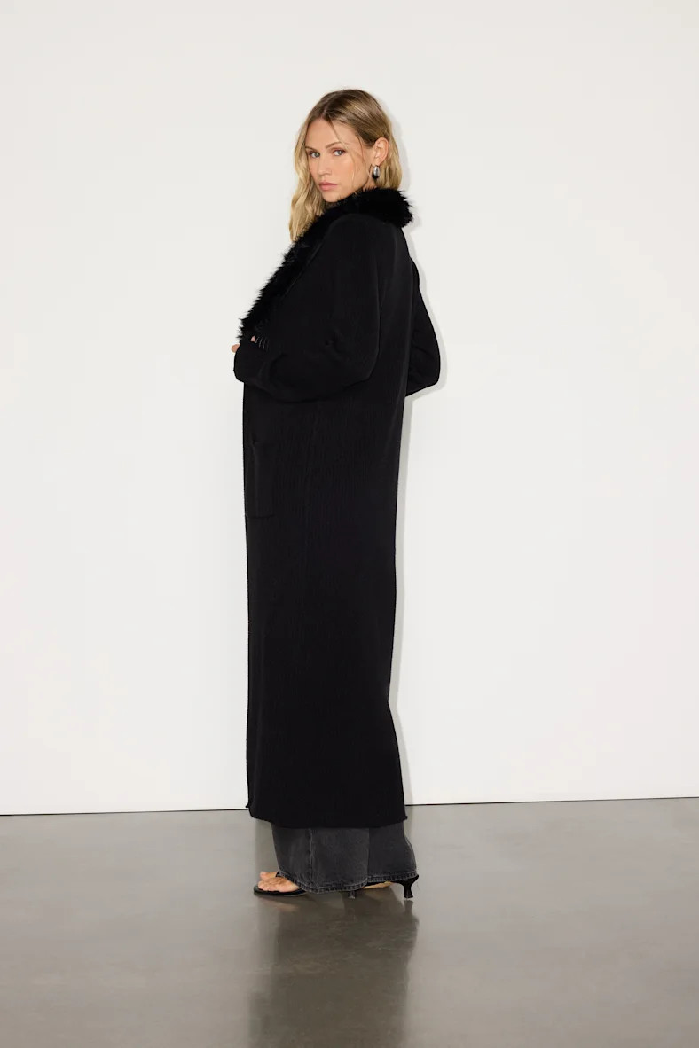 Ramona Black Faux Fur Collar Sweater Coat | Lulus