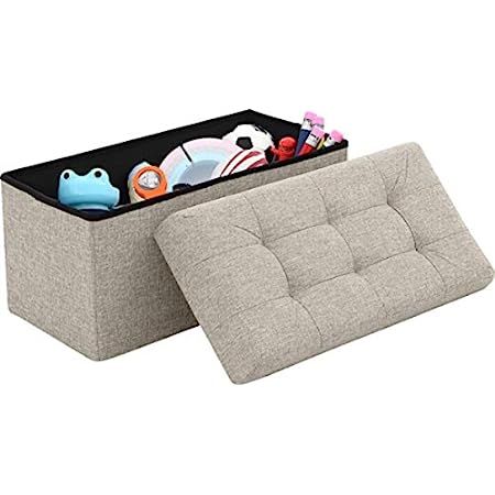 Ornavo Home Foldable Tufted Linen Large Storage Ottoman Bench Foot Rest Stool/Seat - 15" x 45" x 15" | Amazon (US)