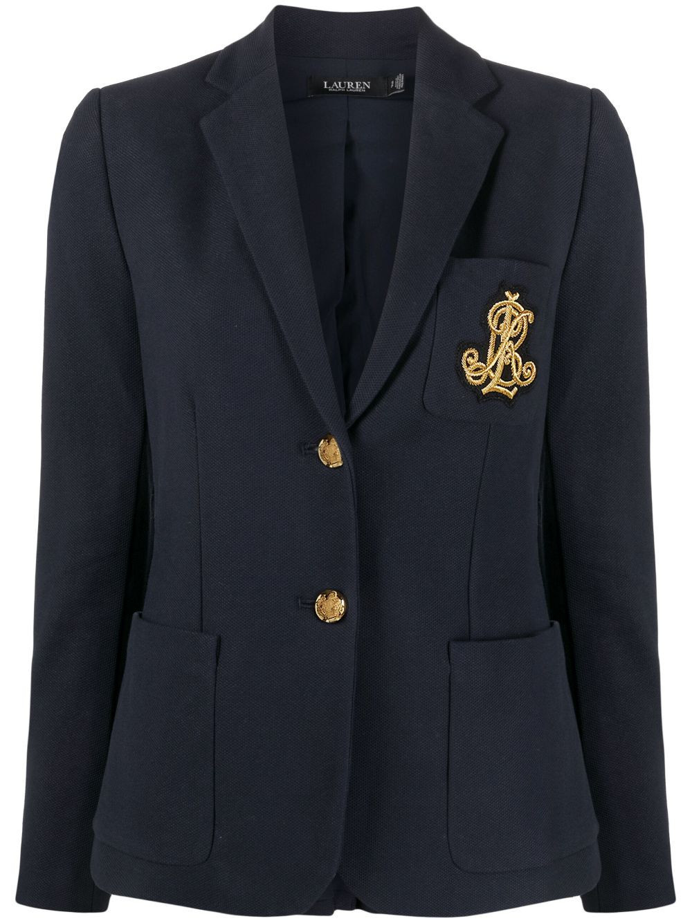 Lauren Ralph Lauren embroidered-logo single-breasted blazer - Blue | Farfetch Global