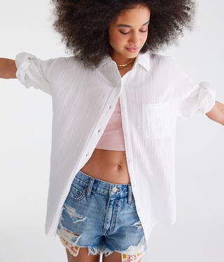 Long Sleeve Oversized Gauze Shirt | Aeropostale