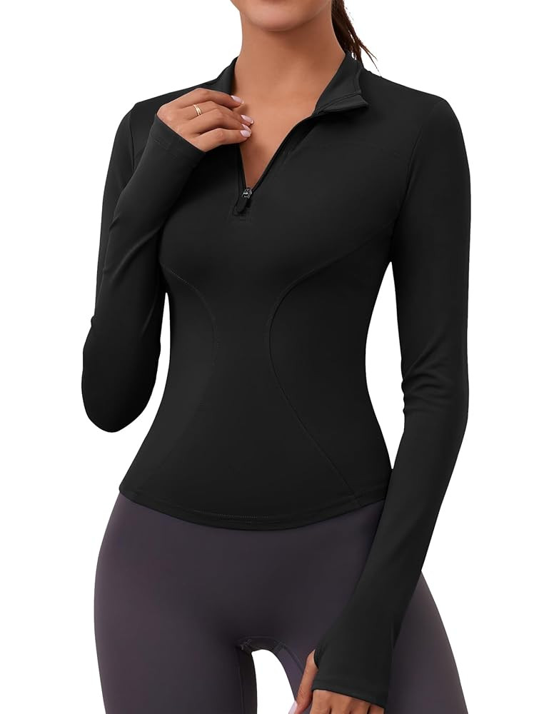 LOMON Womens Long Sleeve Workout Tops Quick Dry Quarter Zip Pullover Crop Yoga Athletic Slim Fit ... | Amazon (US)