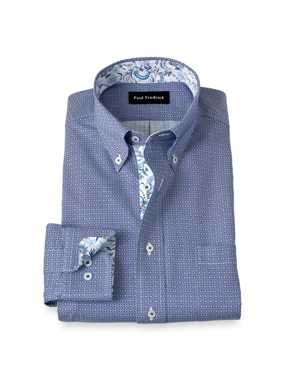 Non-Iron Cotton Geometric Dress Shirt With Contrast Trim - Blue | Paul Fredrick MenStyle