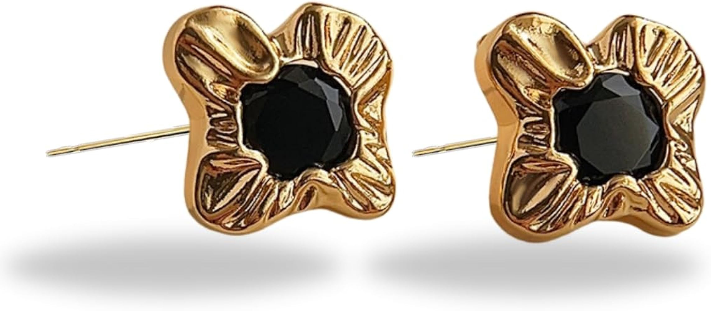14K Gold Plated Black Vintage Chunky Stud Earrings | for Women | Dainty Trendy Statement Earrings | Amazon (US)