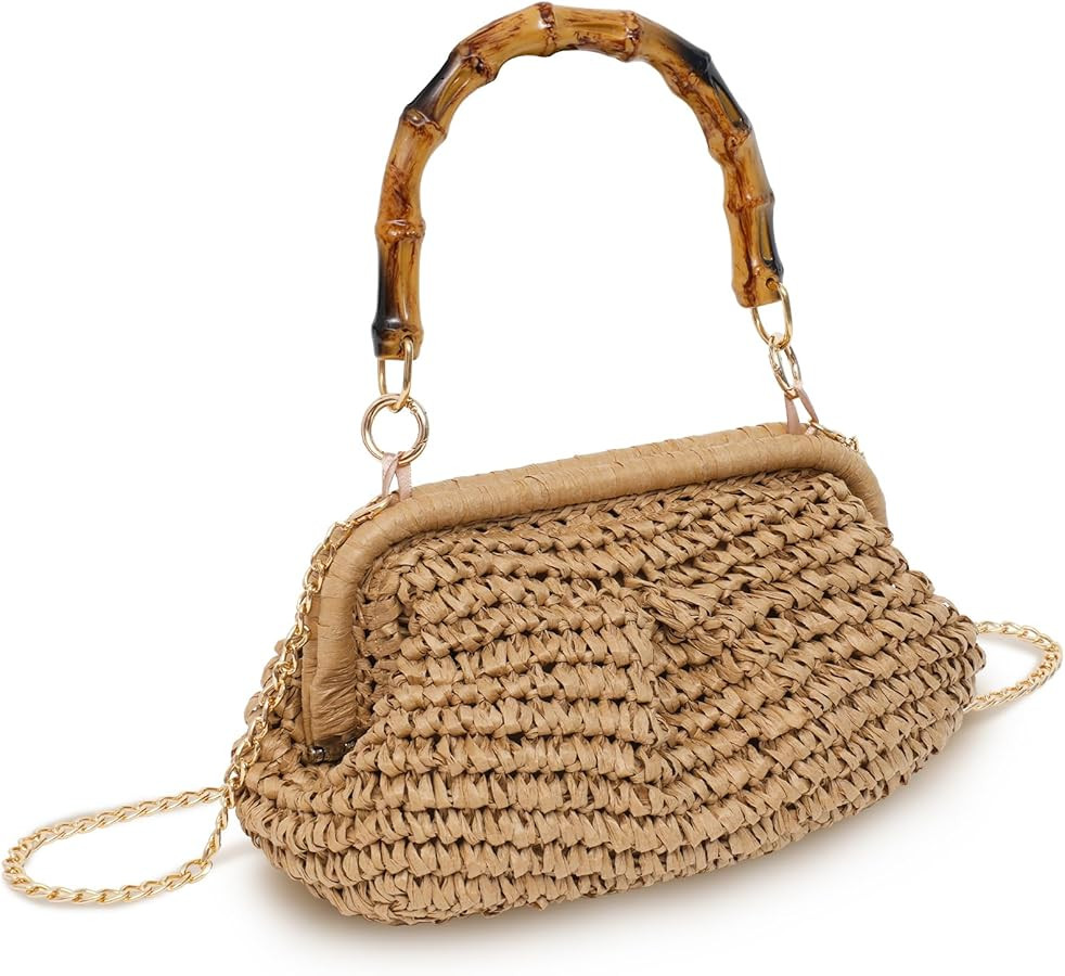 Straw Clutch Purse for Women 2024 Straw Woven Handbags with Bamboo Shaped Handle Summer Beach Dum... | Amazon (US)