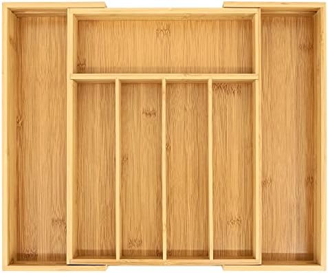 VaeFae Bamboo Silverware Organizer, Expandable Kitchen Drawer Organizer for Cutlery, Wooden Utens... | Amazon (US)