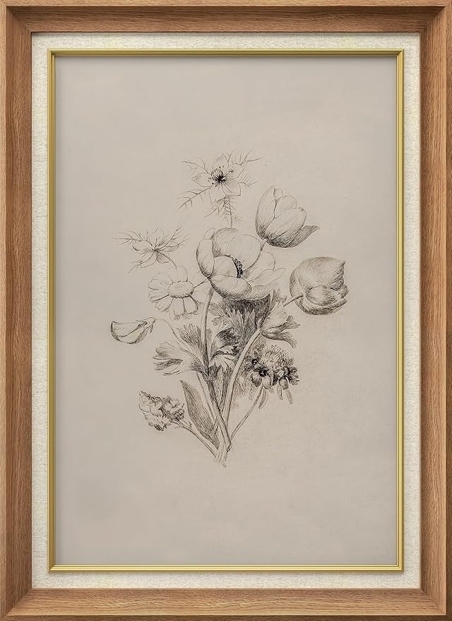 SIGNWIN Premium Frame Art Botanical Sketch of Flowers Vintage Floral Illustrations Fine Art Tradi... | Amazon (US)