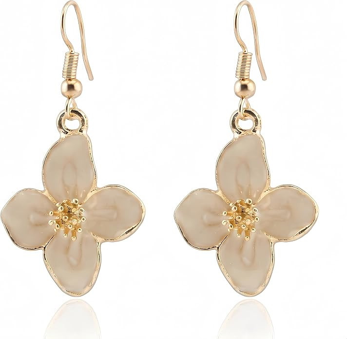 Flower Drop Earrings for Women, Enamel Cherry Blossom Dangle Gold Fishhook Earrings, Minimalist F... | Amazon (US)