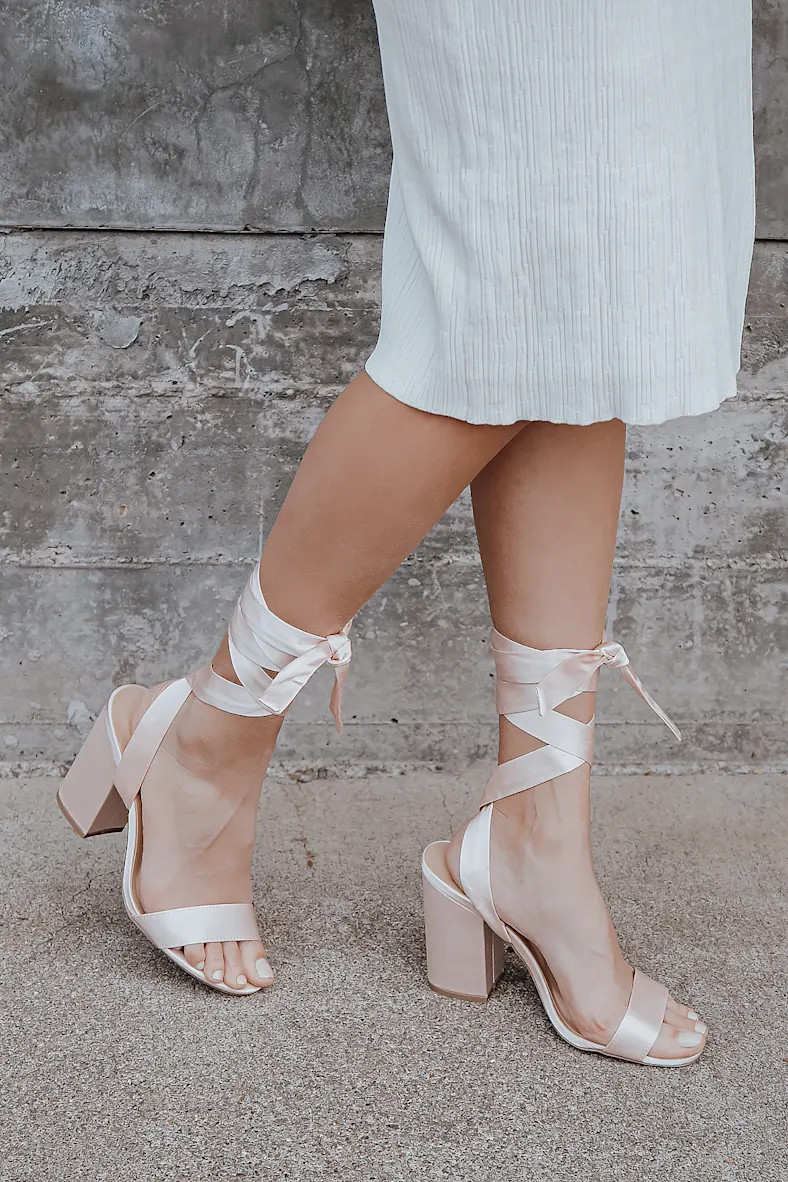 Alta Blush Pink Satin Lace-Up Heels | Lulus (US)