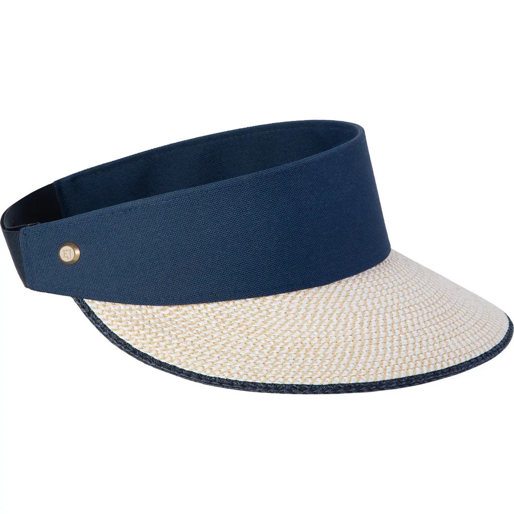 Eric Javits Squishee Straw Champ Custom Fit Visor in White Mix/Navy at Nordstrom | Nordstrom