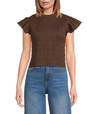 Ruffle Mock Neck Sleeveless Smocked Top | Dillard's