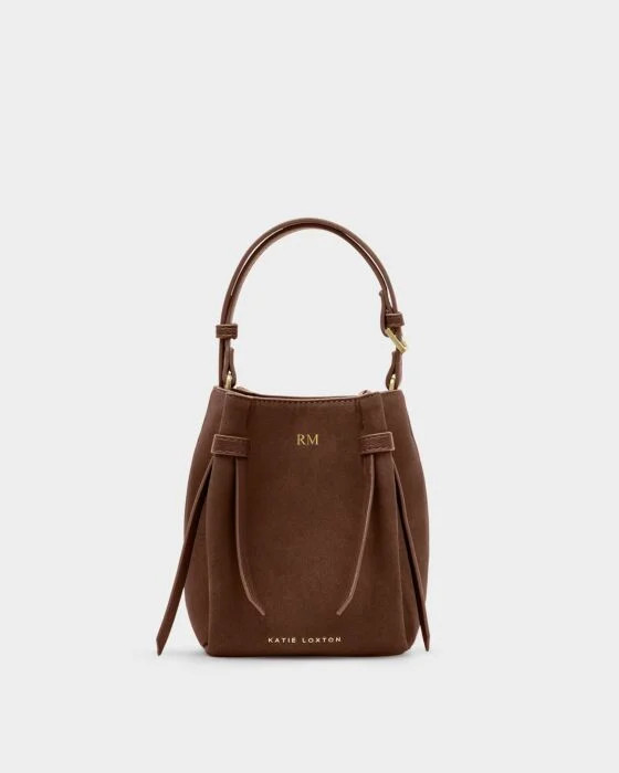 Celina Mini Suedette Bucket Bag in Dark Chocolate | Katie Loxton Ltd. (UK)