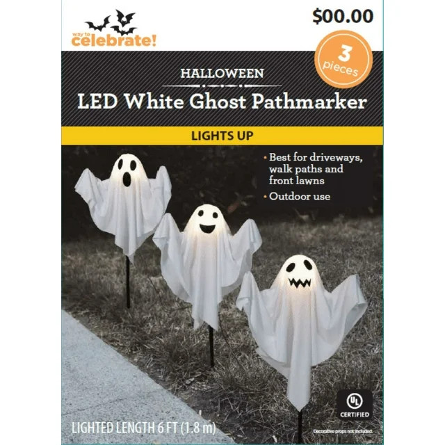 Halloween 3-Piece Outdoor White Fabric LED Light-up Ghost Lawn Stakes by Way To Celebrate | Walmart (US)
