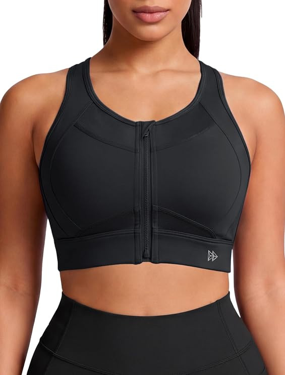 Yvette Women's Sports Bra Front Zipper High Impact Support Mesh Racerback | Plus Size Friendly,Se... | Amazon (US)