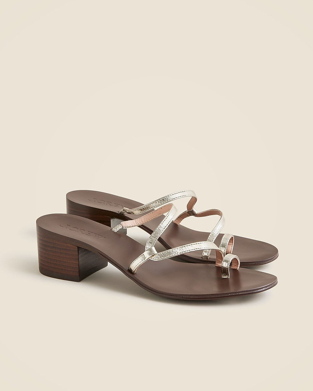 Toe-ring block-heel sandals in metallic leather | J. Crew US