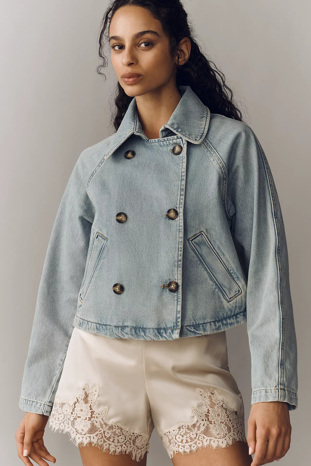 Pilcro Cropped Denim Trench Jacket | Anthropologie (US)