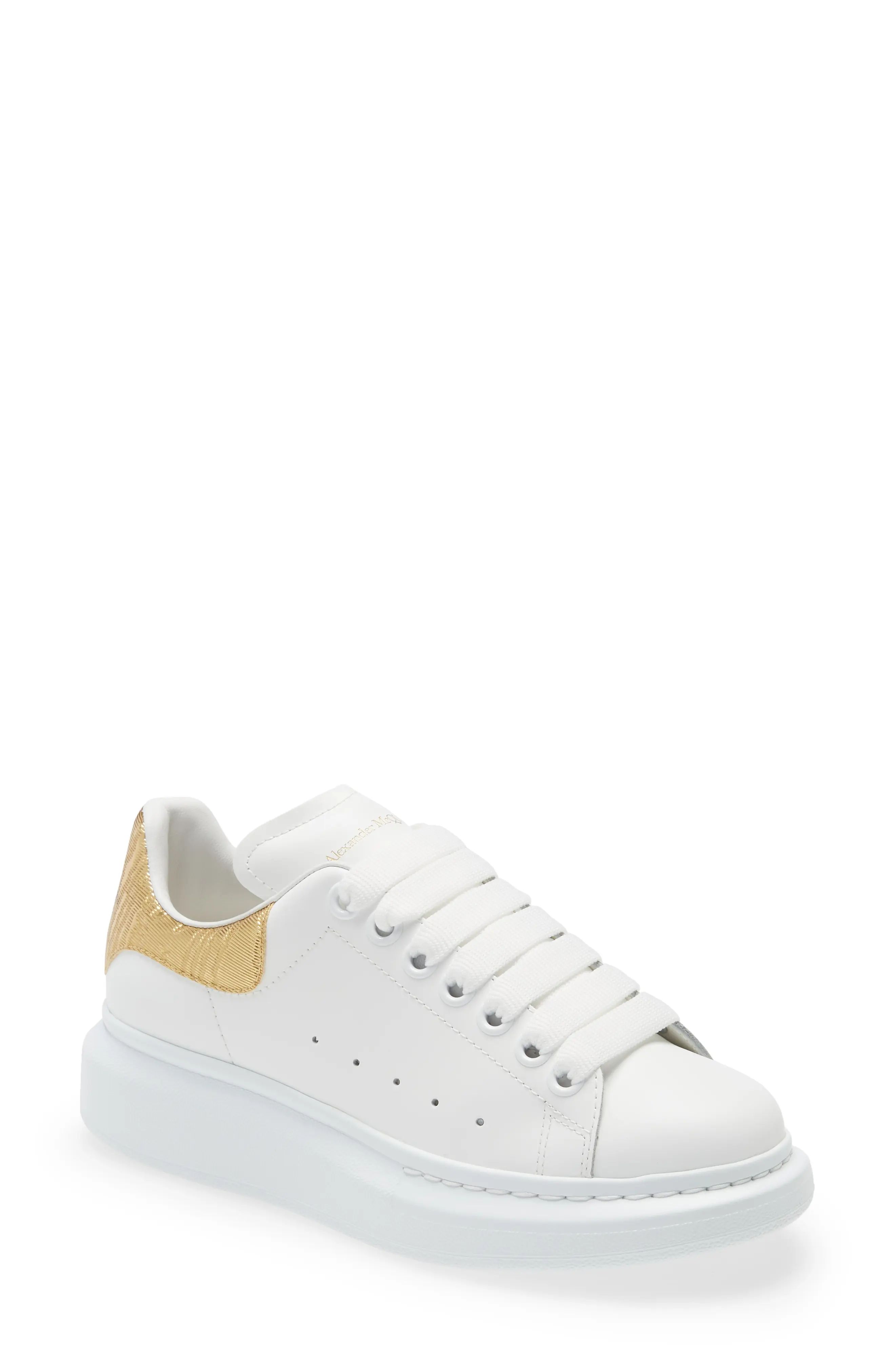 Alexander McQueen Oversize Platform Sneaker in White/Gold at Nordstrom, Size 10.5Us | Nordstrom