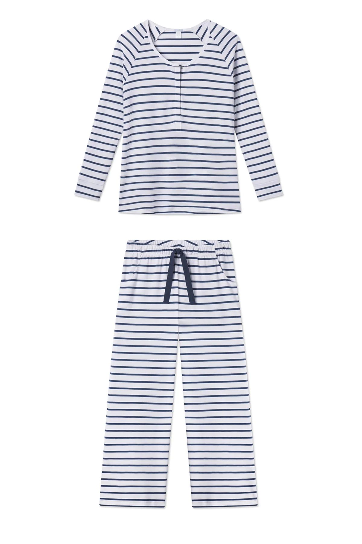 Pima Maternity Wide Leg Pajama Set in White Breton Stripe | Lake Pajamas