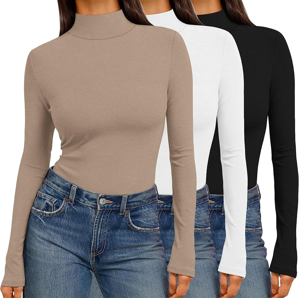 Ekouaer 3 Pack Womens Mock Turtleneck Tops Long Sleeve Shirts Slim Fit Fall Fashion Thermal Under... | Amazon (US)