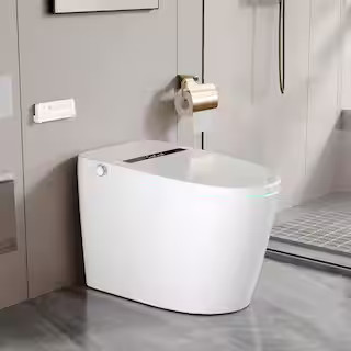 Tankless Elongated Smart Toilet Bidet 1.28 GPF in White with Auto Flush, Heated Seat, Warm Air Dr... | The Home Depot