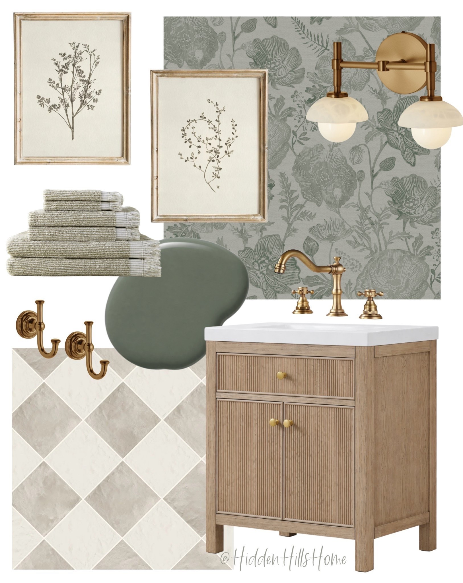 Bathroom decor mood board, bathroom vanity, home decor ideas, bathroom refresh, wallpaper, bathroom towels, wall hooks, vanity light, powder bath design #bathroom

#LTKHome #LTKSaleAlert #LTKSeasonal