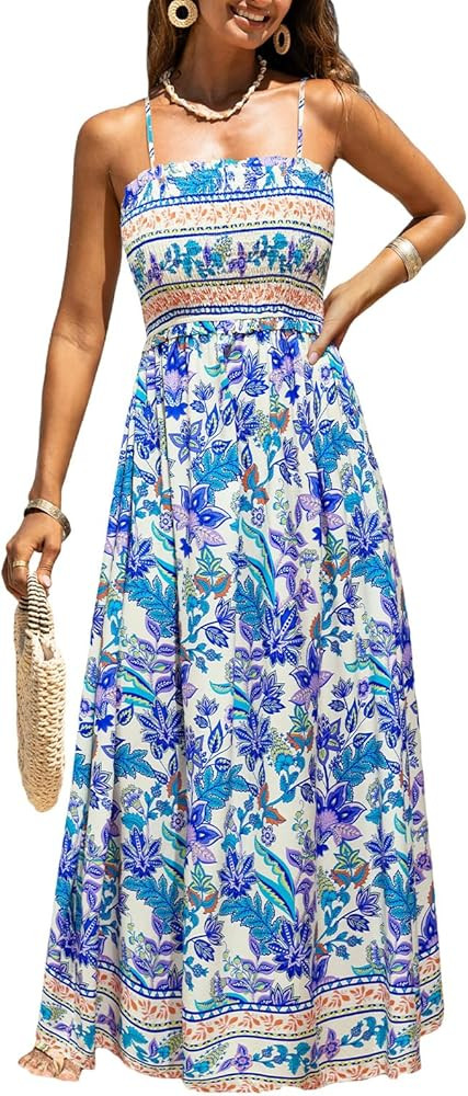 CUPSHE Women's Maxi Dress Ditsy Floral Smocked Summer Sundress Sleeveless Ruffled Spaghetti Strap... | Amazon (US)