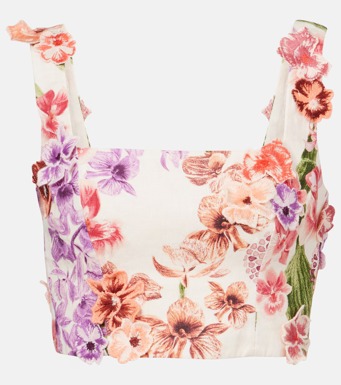 Amanda floral-appliqué linen crop top | Mytheresa (US/CA)