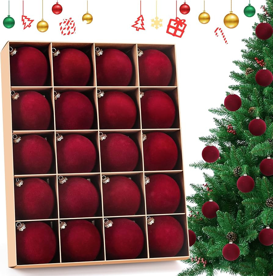 20-Pack Flocked Velvet Christmas Ball Ornaments, 3.15"/8cm Decorative Hanging Baubles, Shatterpro... | Amazon (US)