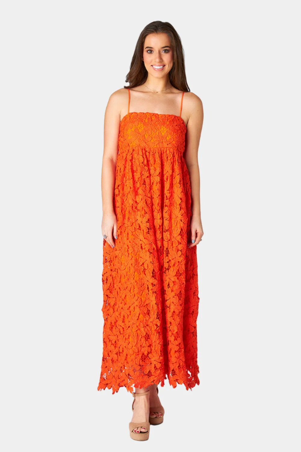 BuddyLove | Tiana Lace Midi Dress | Orange | BuddyLove