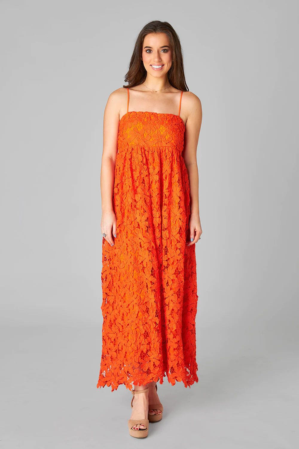 BuddyLove | Tiana Lace Midi Dress | Orange | BuddyLove