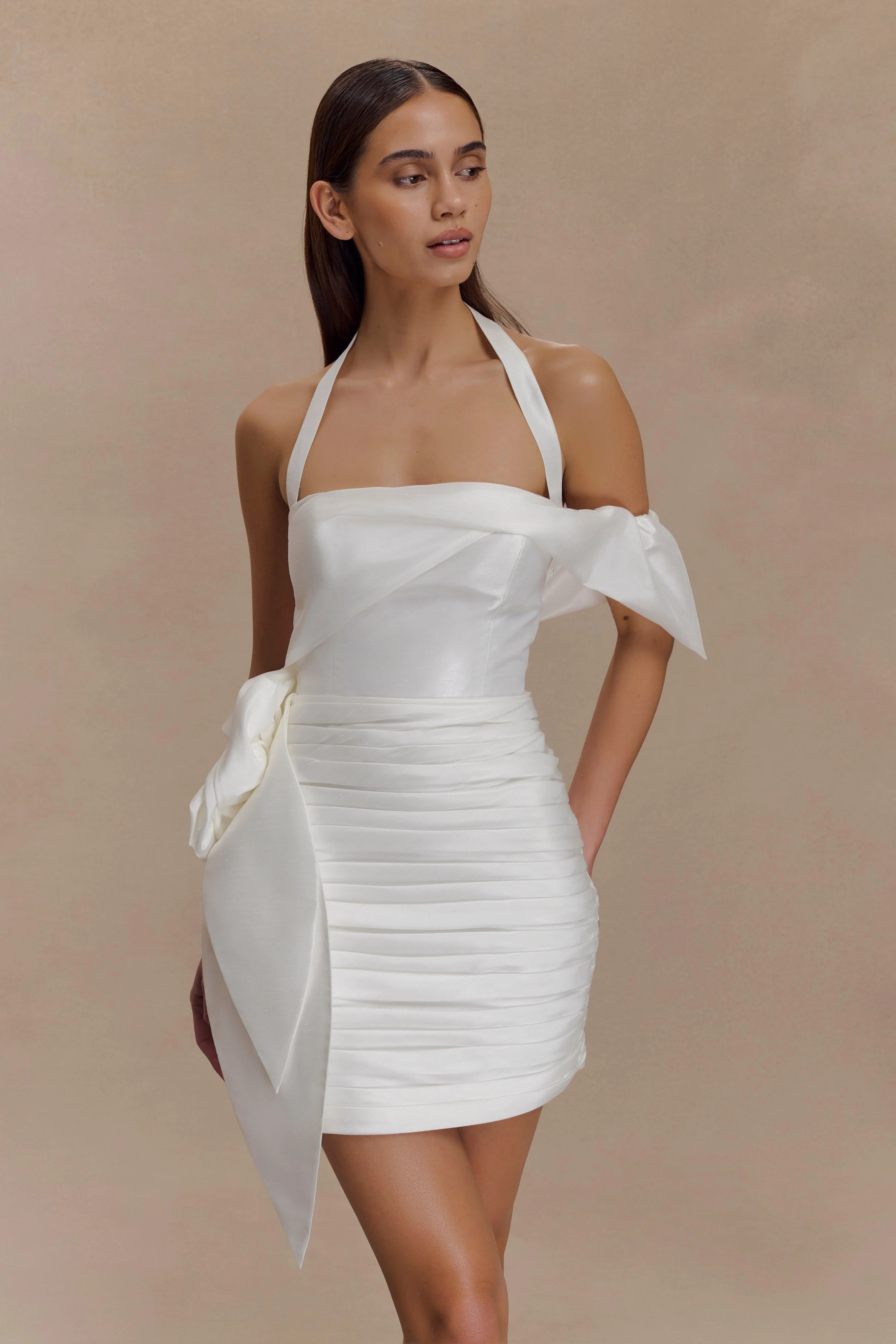 Claudine Taffeta Floral Mini Dress - White | MESHKI US