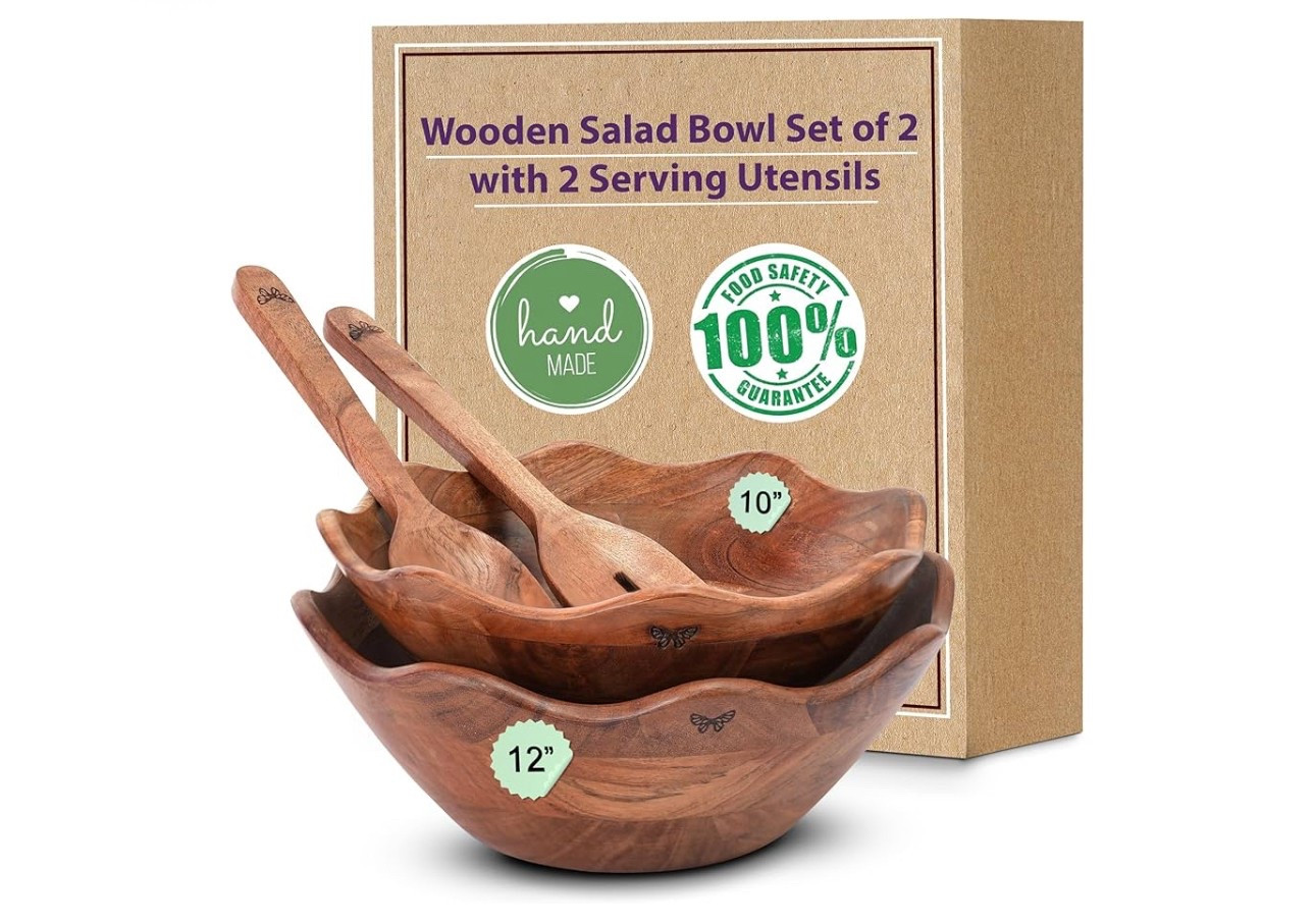 10% off 🎉

Wooden Salad Bowls Set of 2 with 2 Serving Utensils | 10" & 12 inch Extra Large Natural Acacia Wood Mixing Bowls | Beautiful Gift for Fathers

#LTKHome #LTKSaleAlert #LTKGiftGuide