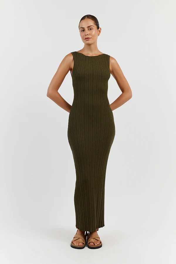 SIENNA OLIVE KNIT MIDI DRESS | DISSH