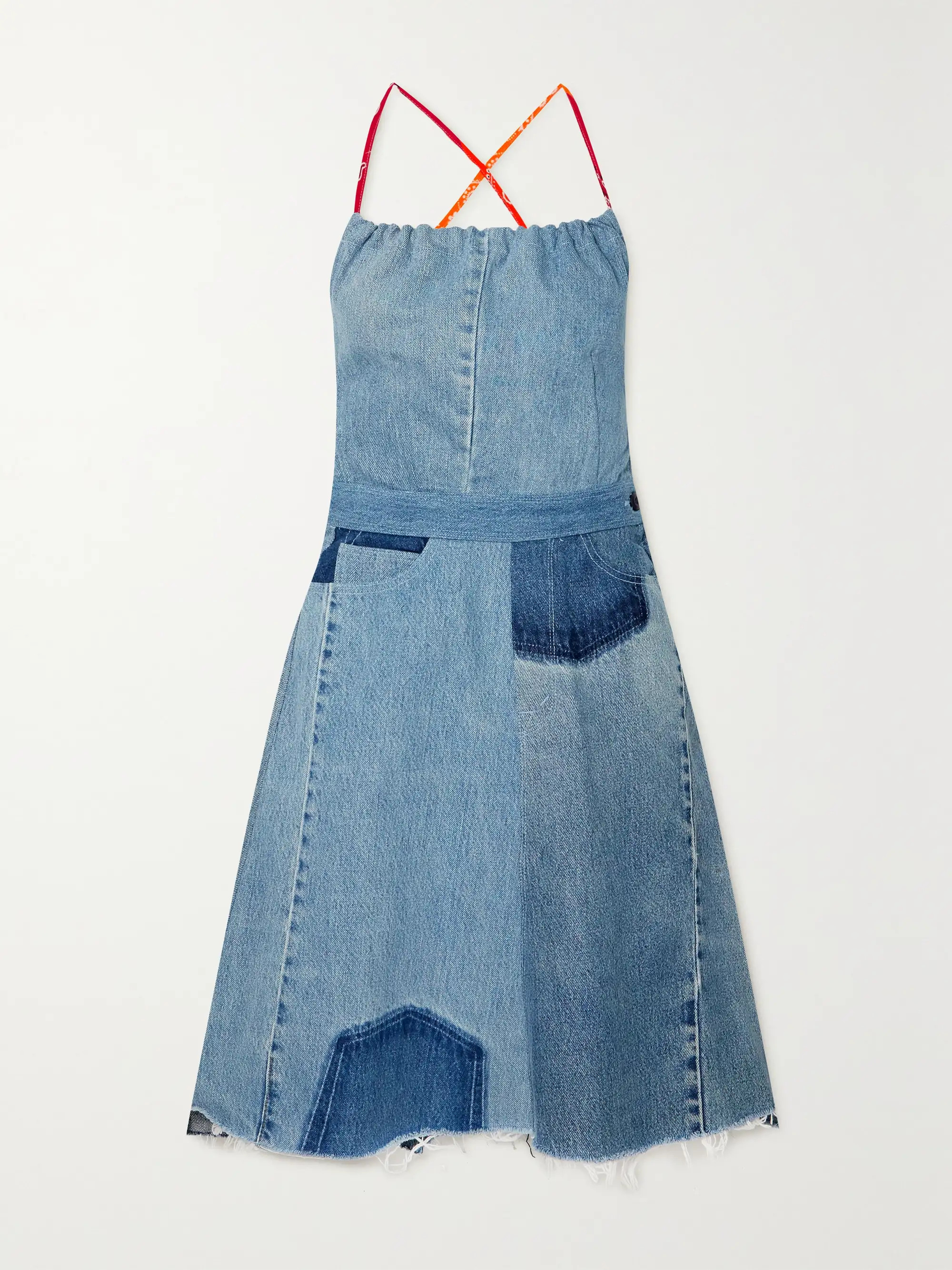 + NET SUSTAIN + Carolyn Murphy open-back frayed patchwork denim dress | NET-A-PORTER APAC