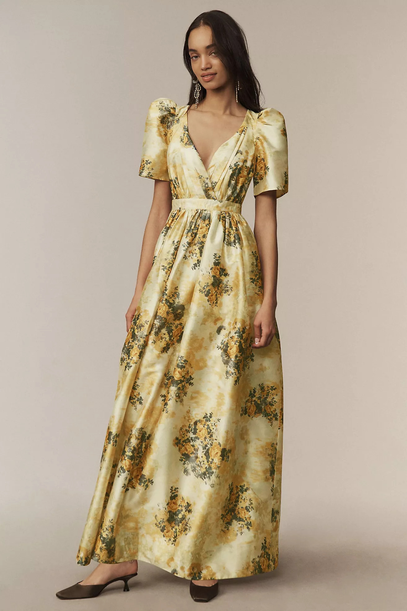 BHLDN Aurora Puff-Sleeve Taffeta Maxi Dress | Anthropologie (US)
