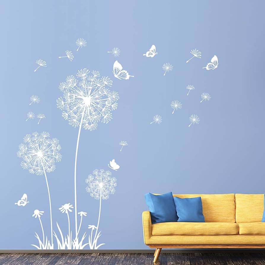 Supzone Dandelion Wall Stickers Flower Wall Decals Butterflies Flying Wall Decors Art Stickers fo... | Amazon (US)