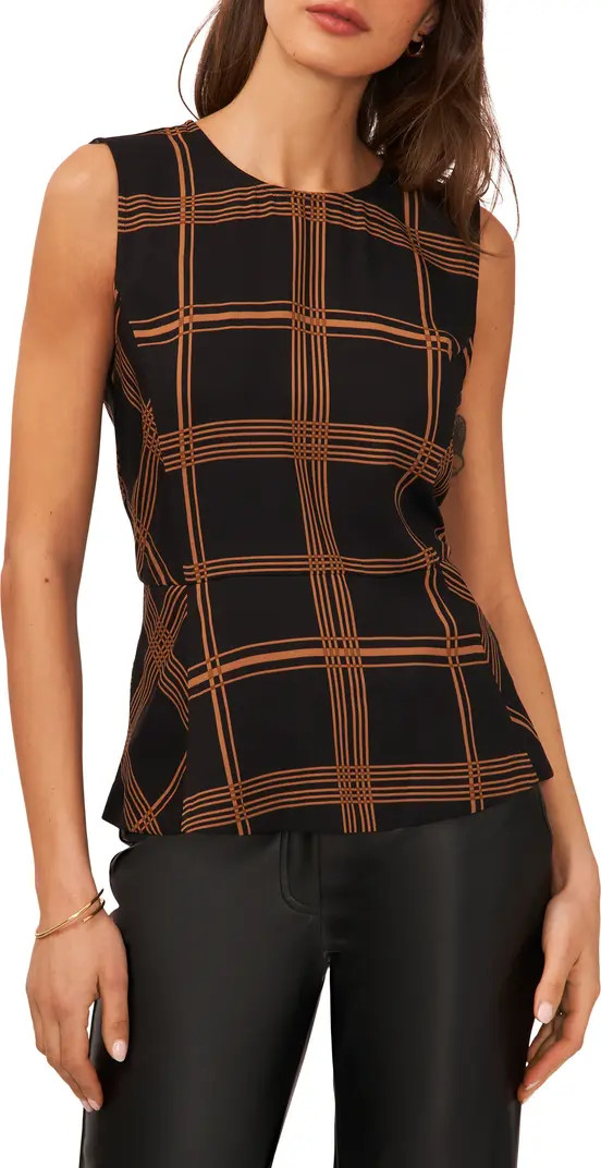Halogen® Plaid Sleeveless Peplum Top | Nordstrom | Nordstrom